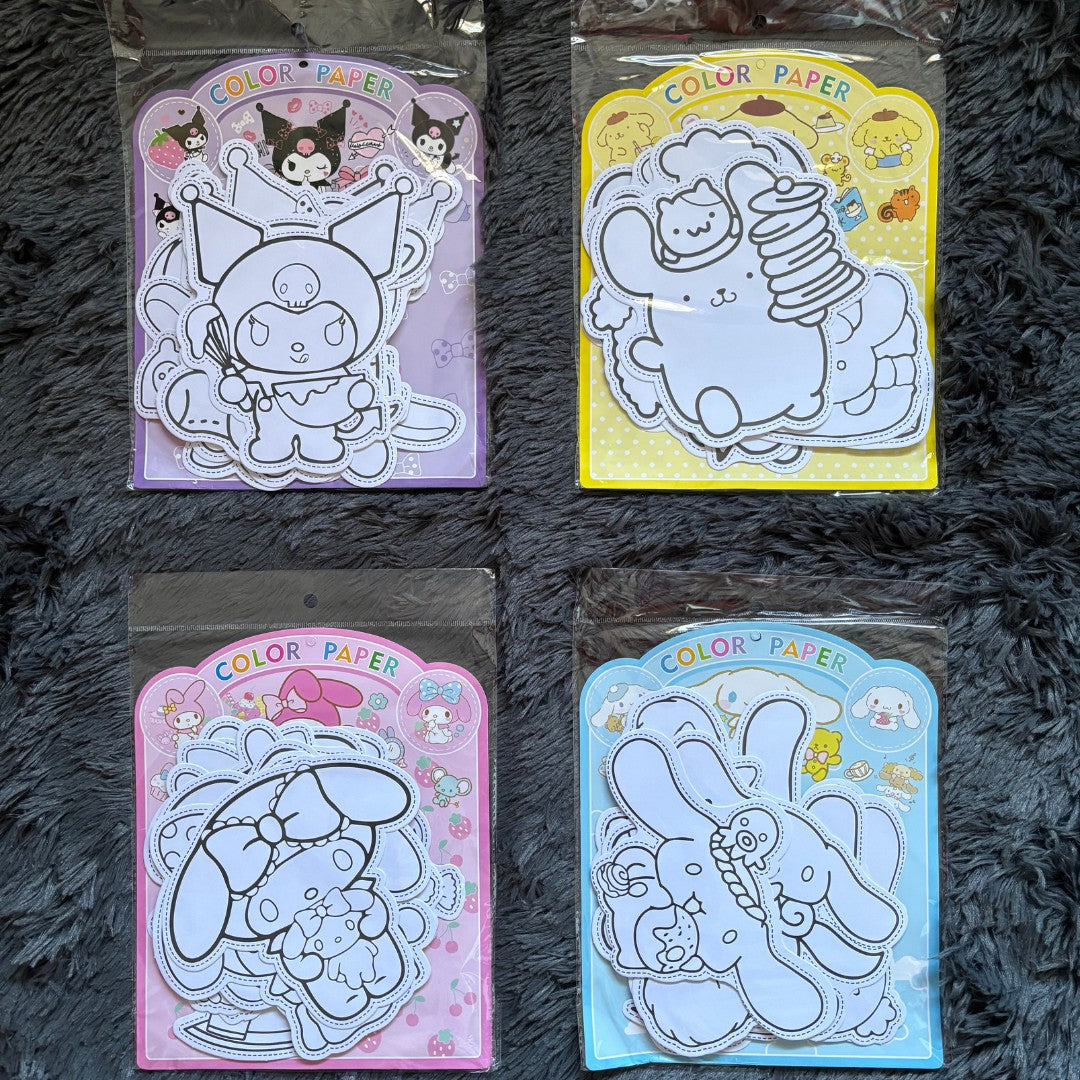 Sanrio coloring sets, Sanrio art kits, kids drawing kits with markers, Kuromi art set, My Melody coloring pages, Cinnamoroll art supplies, Pompompurin crafts, pre-cut coloring sheets, felt marker drawing kits, kids arts and crafts Singapore, creative gifts for kids, stationery gift sets.